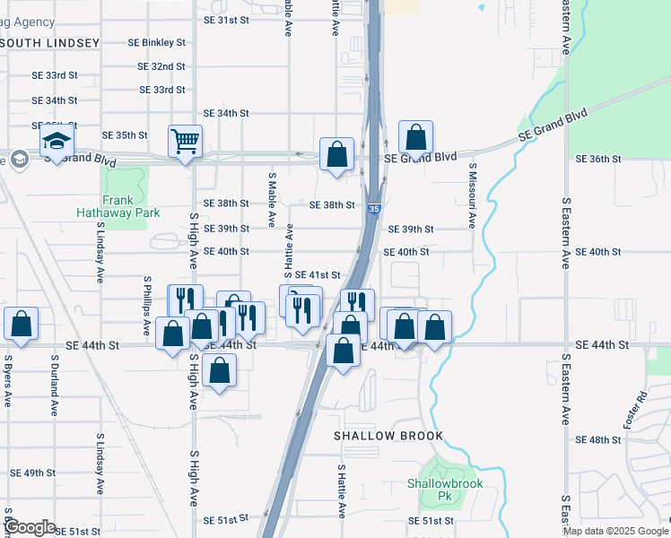 map of restaurants, bars, coffee shops, grocery stores, and more near 1401 Southeast 41st Street in Oklahoma City