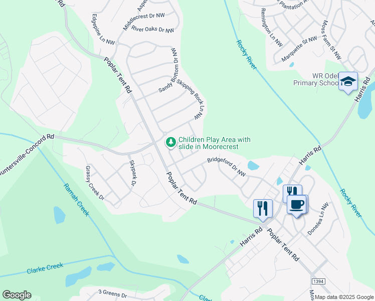 map of restaurants, bars, coffee shops, grocery stores, and more near 719 Hope Street in Huntersville