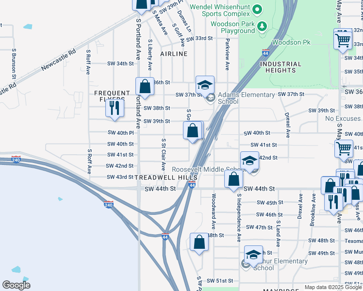 map of restaurants, bars, coffee shops, grocery stores, and more near 3511 Southwest 41st Street in Oklahoma City
