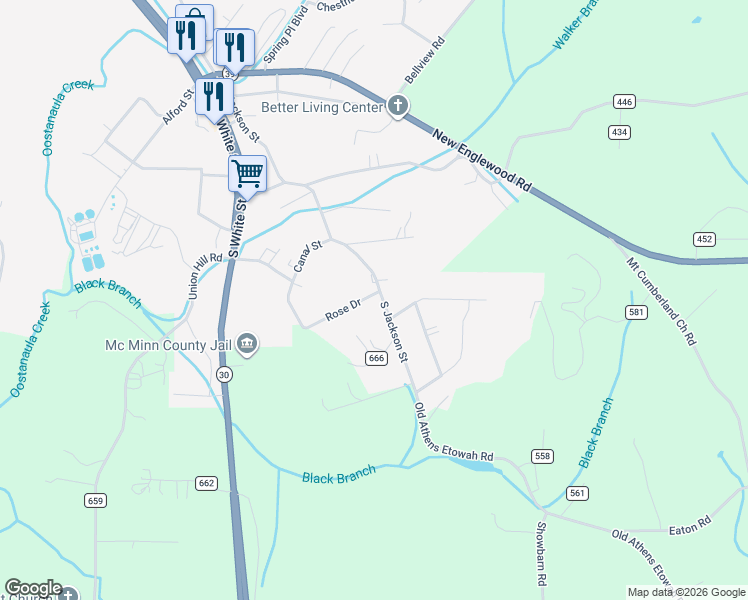 map of restaurants, bars, coffee shops, grocery stores, and more near 1202 S Jackson St in Athens