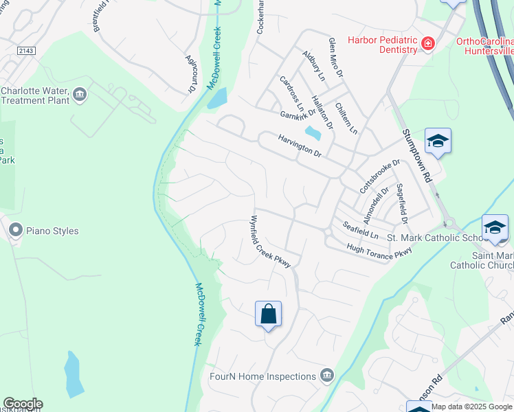 map of restaurants, bars, coffee shops, grocery stores, and more near 15636 Hugh Torance Parkway in Huntersville