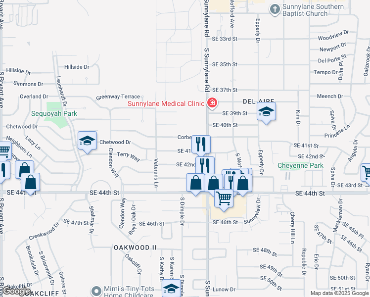 map of restaurants, bars, coffee shops, grocery stores, and more near 4209 Southeast 41st Street in Del City