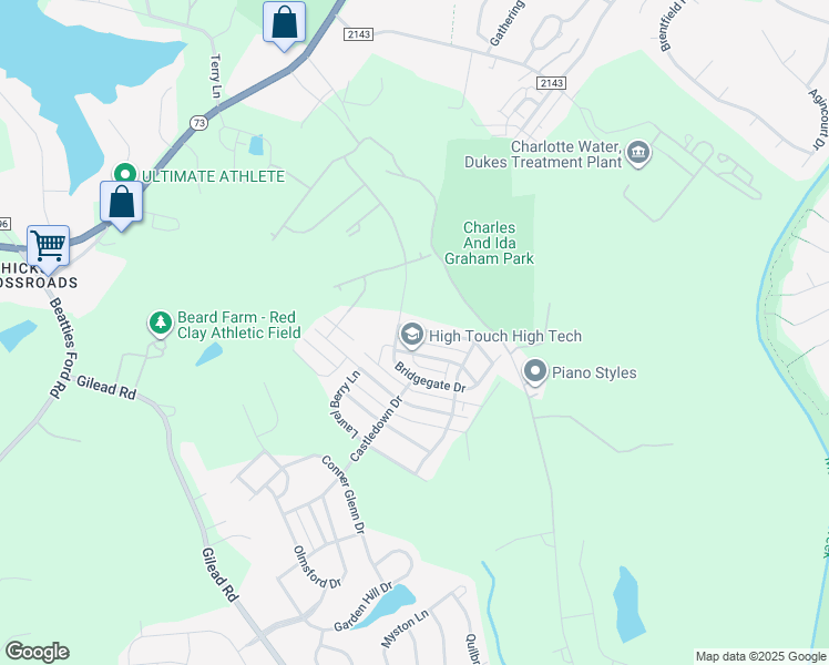 map of restaurants, bars, coffee shops, grocery stores, and more near 15621 Troubadour Lane in Huntersville