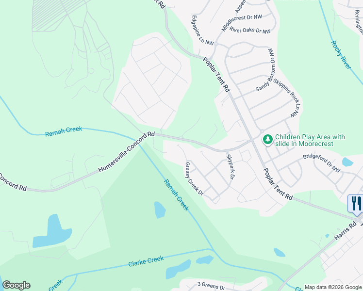 map of restaurants, bars, coffee shops, grocery stores, and more near 16618 Grassy Creek Drive in Huntersville