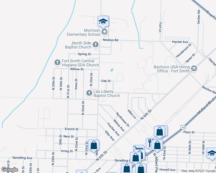 map of restaurants, bars, coffee shops, grocery stores, and more near 4610 N 35th St in Fort Smith
