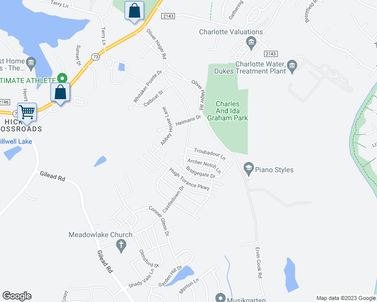 map of restaurants, bars, coffee shops, grocery stores, and more near 15633 Troubadour Lane in Huntersville