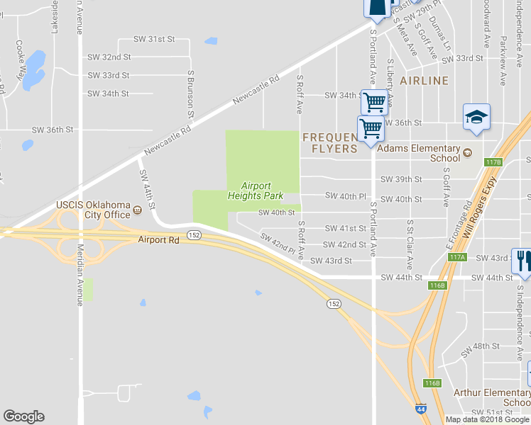 map of restaurants, bars, coffee shops, grocery stores, and more near 3945 Southwest 40th Street in Oklahoma City