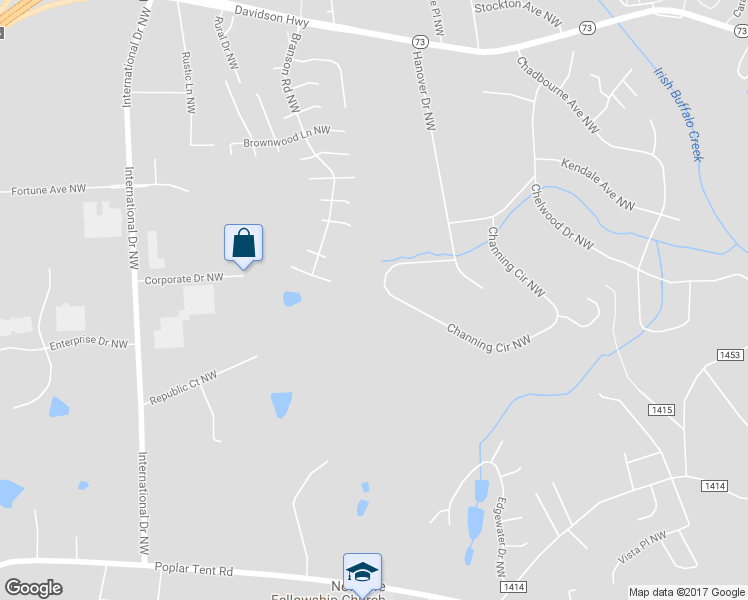 map of restaurants, bars, coffee shops, grocery stores, and more near 400 Channing Circle Northwest in Concord