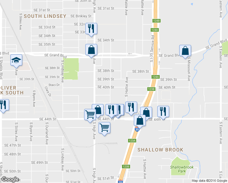 map of restaurants, bars, coffee shops, grocery stores, and more near 4198 South Magnolia Avenue in Oklahoma City