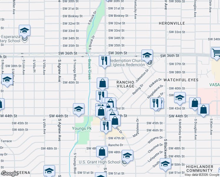 map of restaurants, bars, coffee shops, grocery stores, and more near 1622 Southwest 41st Street in Oklahoma City
