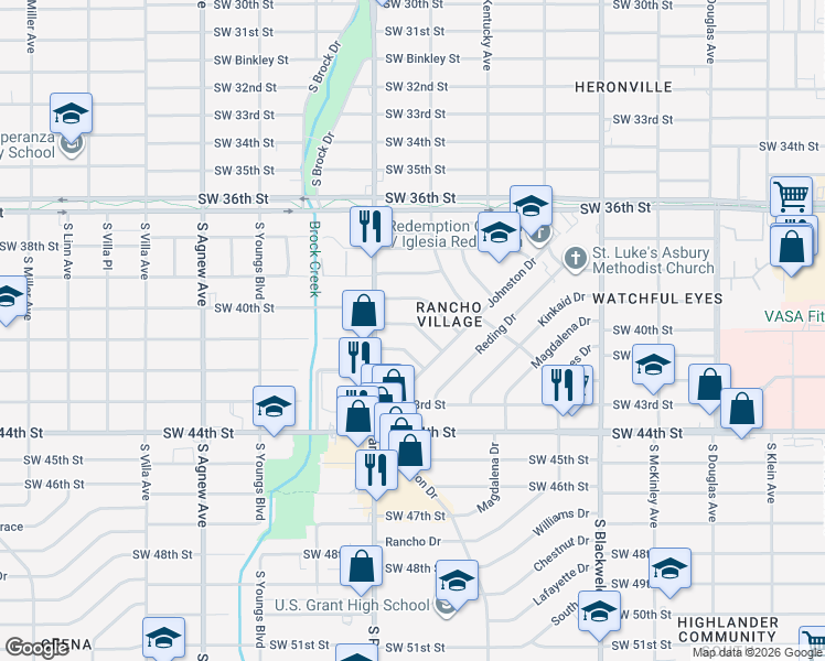 map of restaurants, bars, coffee shops, grocery stores, and more near 1530 Southwest 41st Street in Oklahoma City