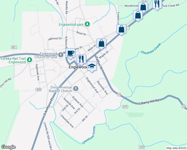 map of restaurants, bars, coffee shops, grocery stores, and more near 108 College Street in Englewood