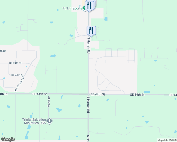 map of restaurants, bars, coffee shops, grocery stores, and more near 4042 South Harrah Road in Harrah