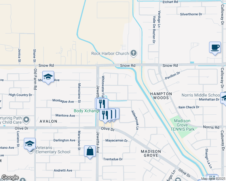 map of restaurants, bars, coffee shops, grocery stores, and more near 11110 Dawson Falls Avenue in Bakersfield