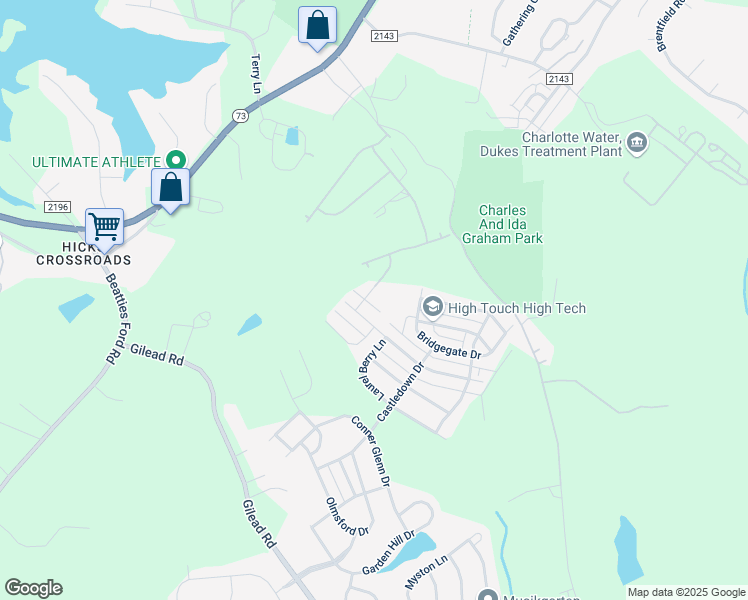 map of restaurants, bars, coffee shops, grocery stores, and more near 15316 Abbey House Lane in Huntersville