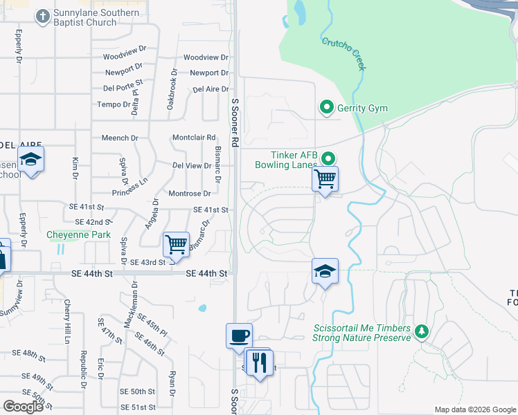 map of restaurants, bars, coffee shops, grocery stores, and more near 5104 Twining Drive in Oklahoma City