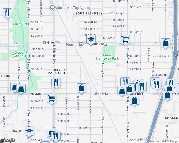 map of restaurants, bars, coffee shops, grocery stores, and more near 4109 Clary Drive in Oklahoma City