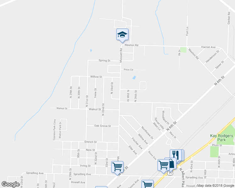 map of restaurants, bars, coffee shops, grocery stores, and more near 4615 Mussett Road in Fort Smith