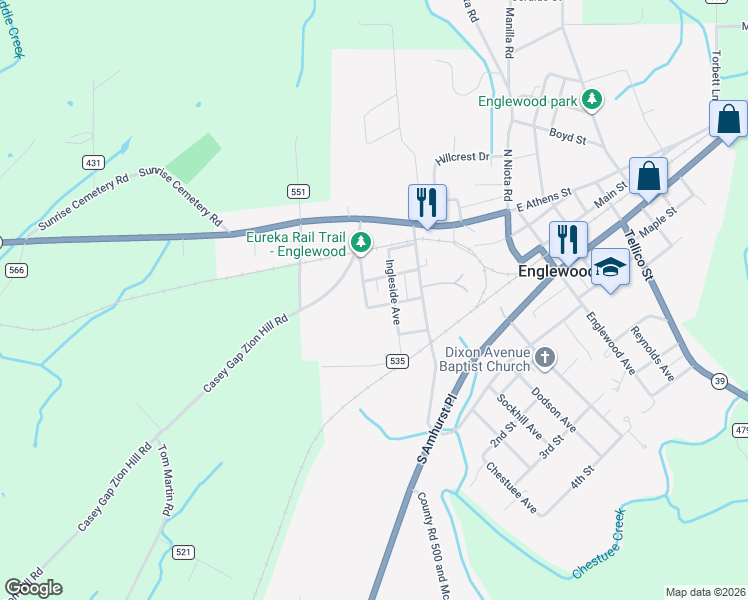 map of restaurants, bars, coffee shops, grocery stores, and more near 311 Ferguson Street in Englewood