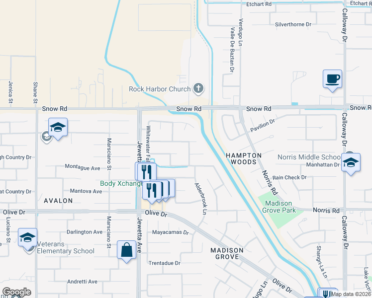map of restaurants, bars, coffee shops, grocery stores, and more near 11000 Dawson Falls Avenue in Bakersfield