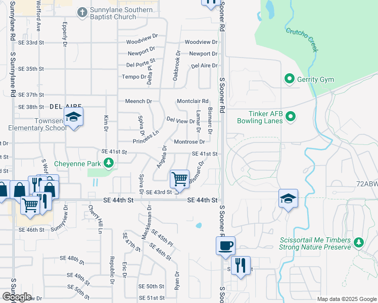 map of restaurants, bars, coffee shops, grocery stores, and more near 4835 Southeast 41st Street in Del City