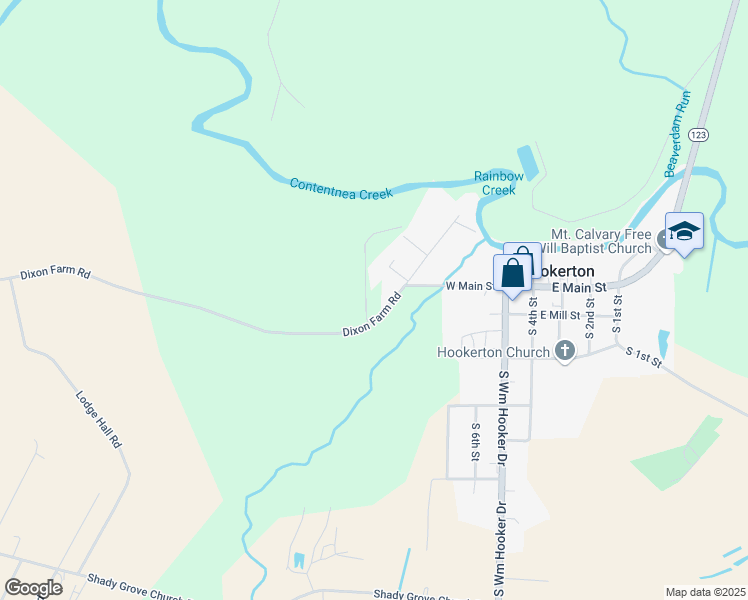 map of restaurants, bars, coffee shops, grocery stores, and more near 66 Oliver Drive in Hookerton