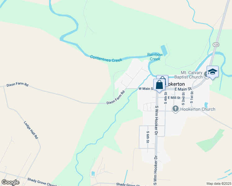 map of restaurants, bars, coffee shops, grocery stores, and more near 66 Oliver Drive in Hookerton