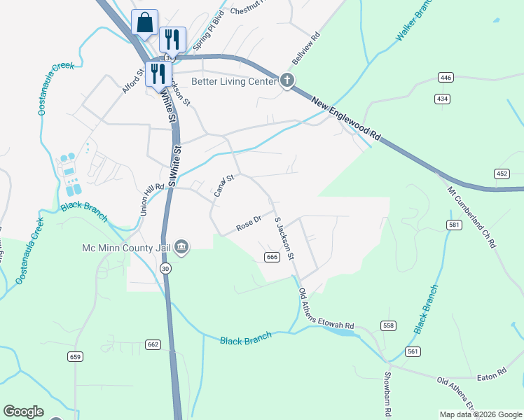 map of restaurants, bars, coffee shops, grocery stores, and more near 1202 South Jackson Street in Athens