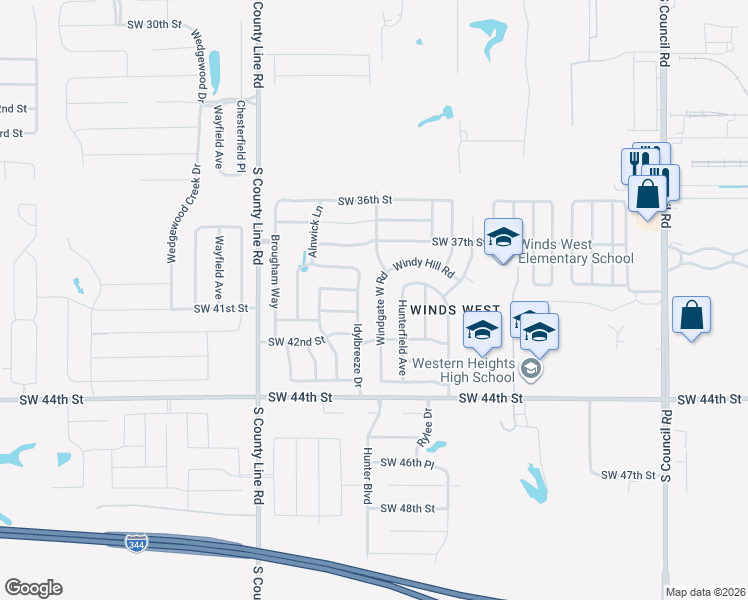 map of restaurants, bars, coffee shops, grocery stores, and more near 4013 Windgate West Road in Oklahoma City
