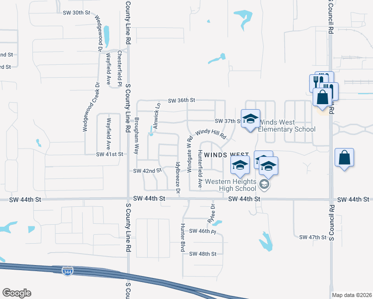 map of restaurants, bars, coffee shops, grocery stores, and more near 4013 Windgate West Road in Oklahoma City