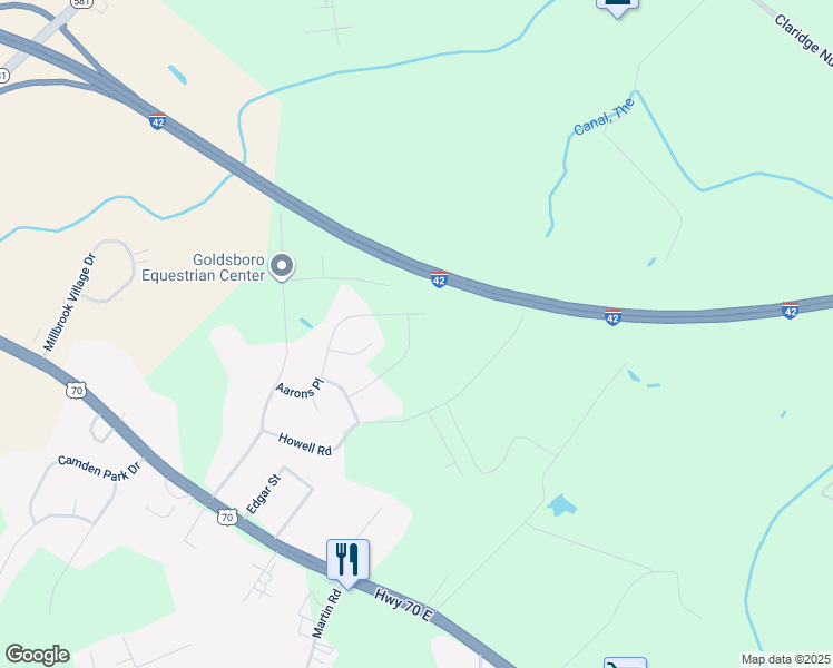 map of restaurants, bars, coffee shops, grocery stores, and more near 116 Aarons Run in Goldsboro