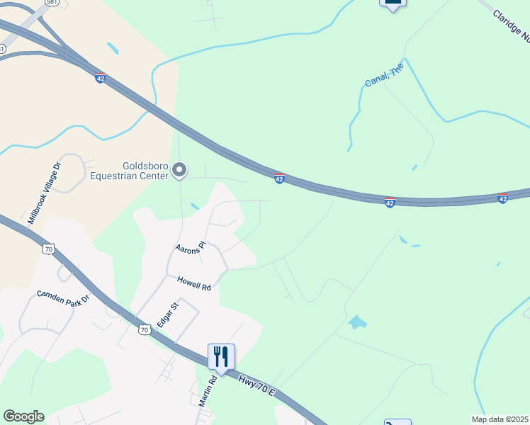 map of restaurants, bars, coffee shops, grocery stores, and more near 116 Aarons Run in Goldsboro