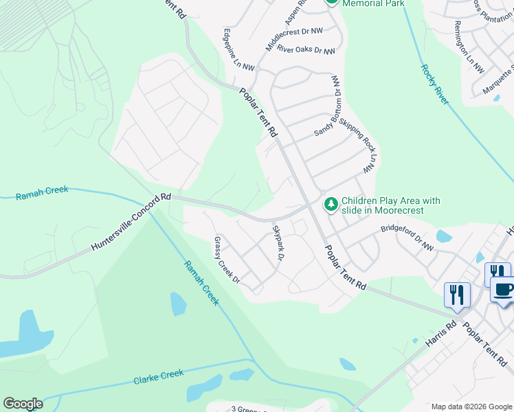 map of restaurants, bars, coffee shops, grocery stores, and more near in Huntersville