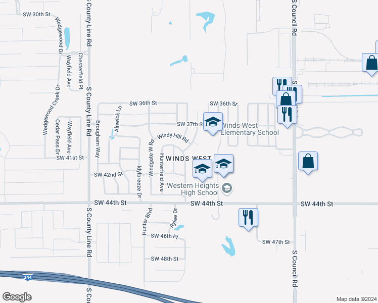 map of restaurants, bars, coffee shops, grocery stores, and more near 3908 Western Heights Avenue in Oklahoma City