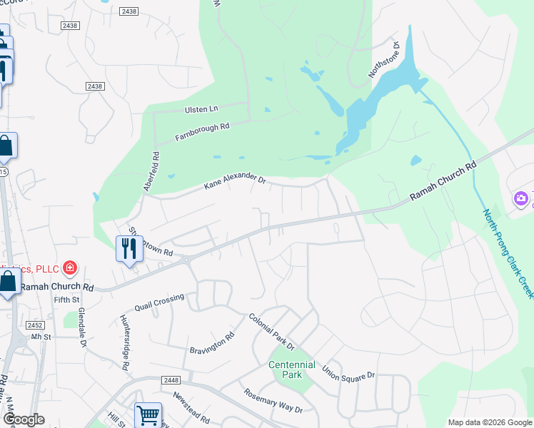 map of restaurants, bars, coffee shops, grocery stores, and more near in Huntersville