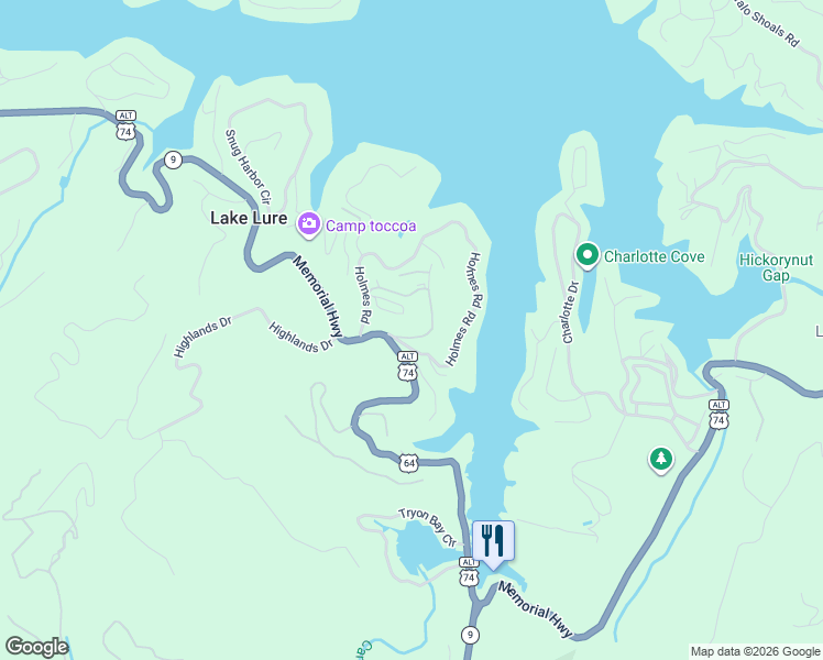 map of restaurants, bars, coffee shops, grocery stores, and more near 242 Ridge View Circle in Lake Lure