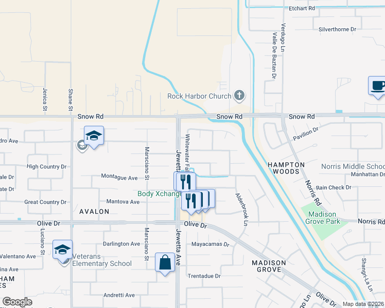 map of restaurants, bars, coffee shops, grocery stores, and more near 11113 Cypress Falls Avenue in Bakersfield