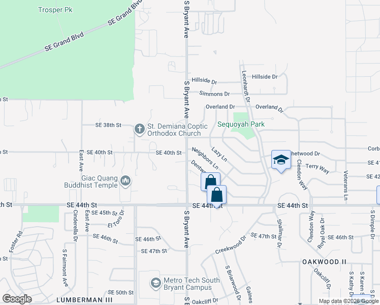 map of restaurants, bars, coffee shops, grocery stores, and more near 3000 Neighbors Lane in Del City