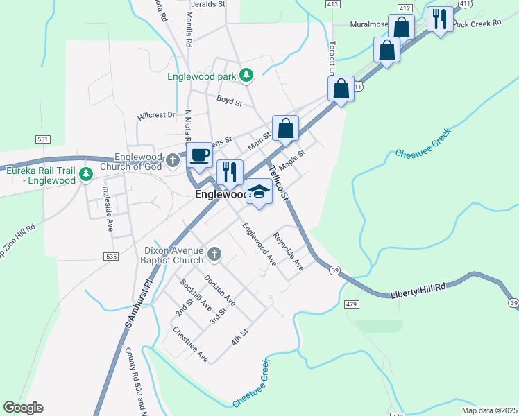 map of restaurants, bars, coffee shops, grocery stores, and more near 108 College Street in Englewood
