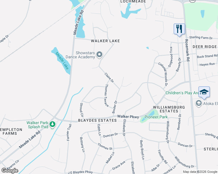 map of restaurants, bars, coffee shops, grocery stores, and more near 186 Thomas Terrace in Atoka