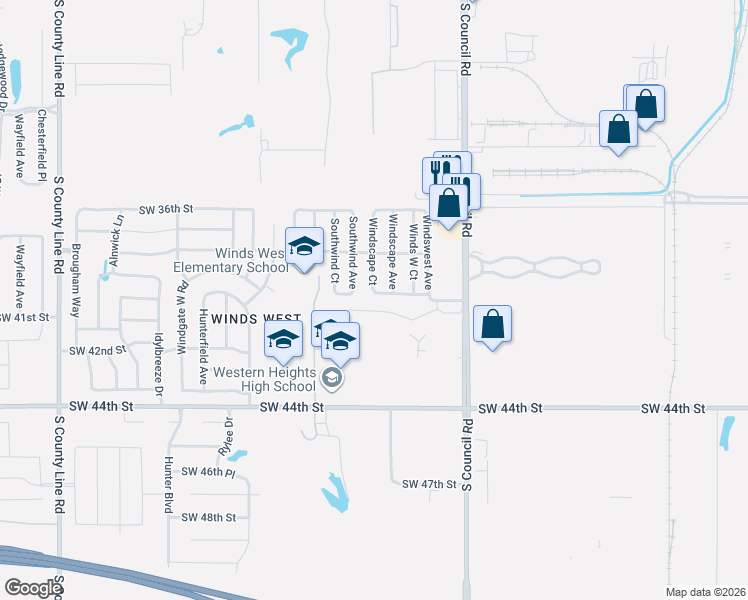 map of restaurants, bars, coffee shops, grocery stores, and more near 8138 Southwest 38th Street in Oklahoma City