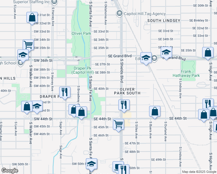map of restaurants, bars, coffee shops, grocery stores, and more near 4111 South Oklahoma Avenue in Oklahoma City
