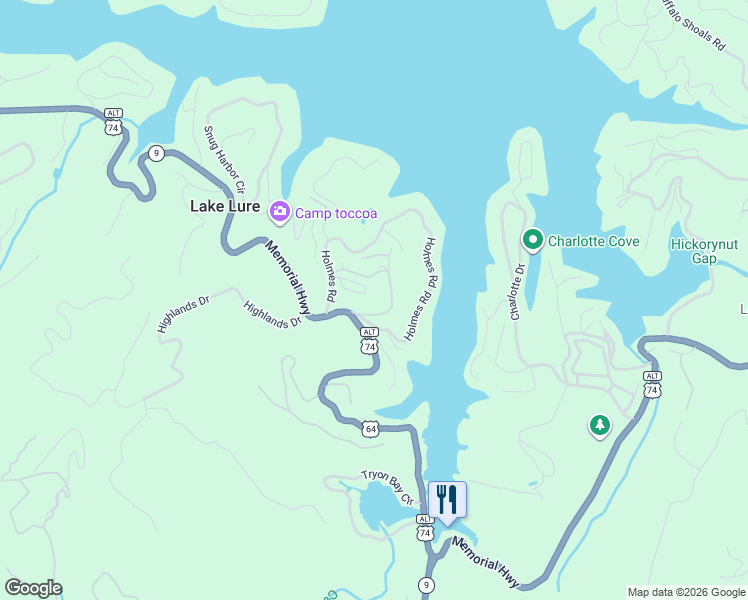 map of restaurants, bars, coffee shops, grocery stores, and more near 242 Ridge View Circle in Lake Lure