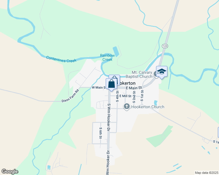 map of restaurants, bars, coffee shops, grocery stores, and more near 98 West Main Street in Hookerton