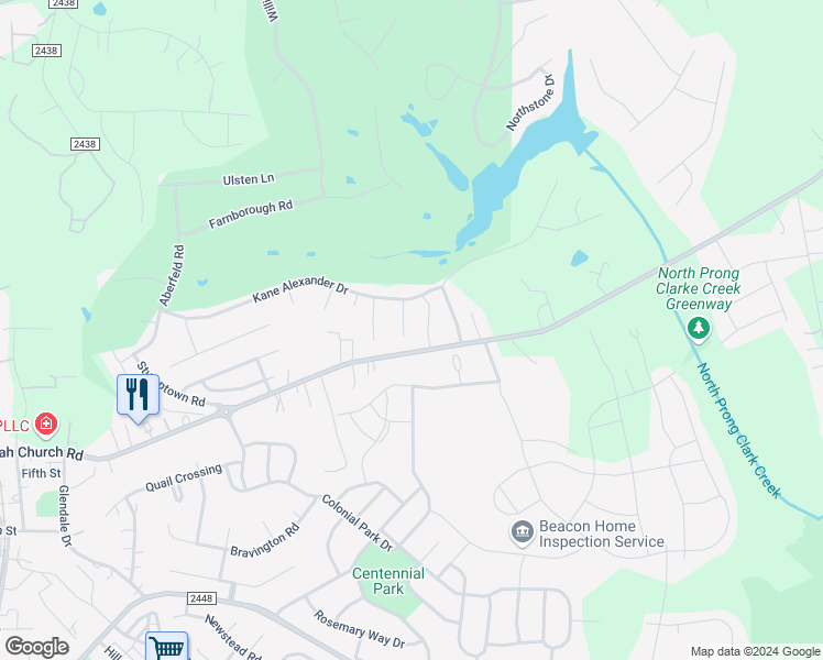map of restaurants, bars, coffee shops, grocery stores, and more near 14127 Hiawatha Court in Huntersville