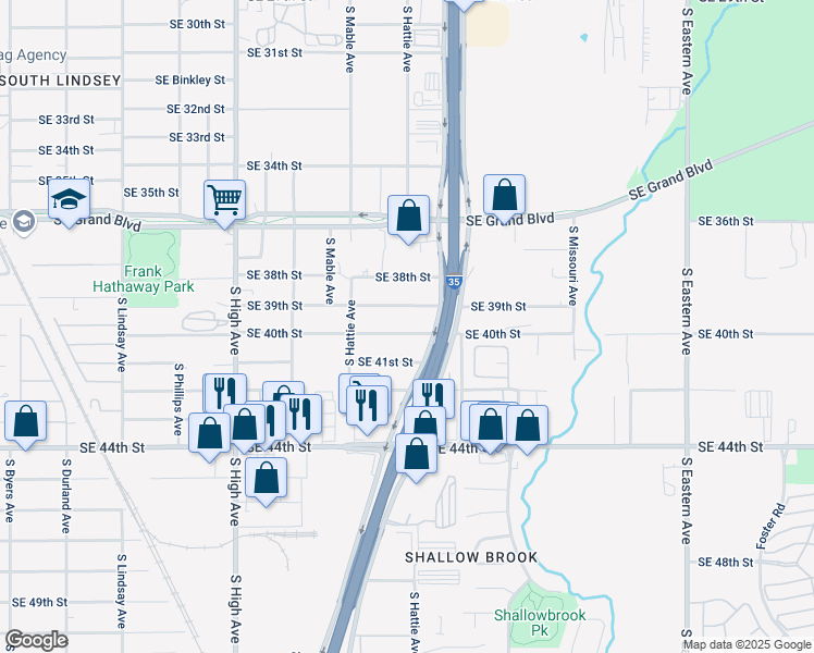 map of restaurants, bars, coffee shops, grocery stores, and more near 1401 Southeast 41st Street in Oklahoma City