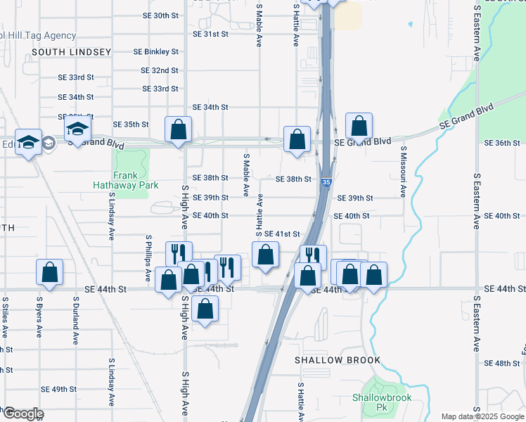 map of restaurants, bars, coffee shops, grocery stores, and more near 1315 Southeast 41st Street in Oklahoma City