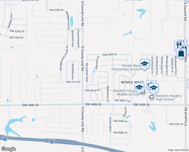 map of restaurants, bars, coffee shops, grocery stores, and more near 4104 Alnwick Lane in Oklahoma City