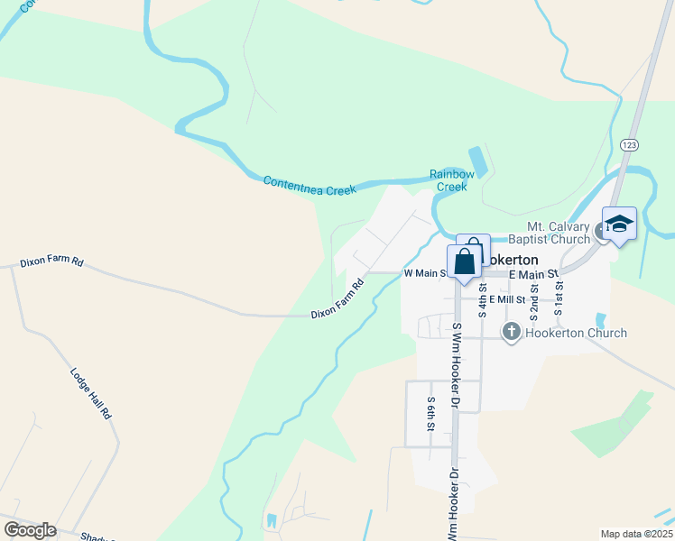 map of restaurants, bars, coffee shops, grocery stores, and more near 104 Oliver Drive in Hookerton