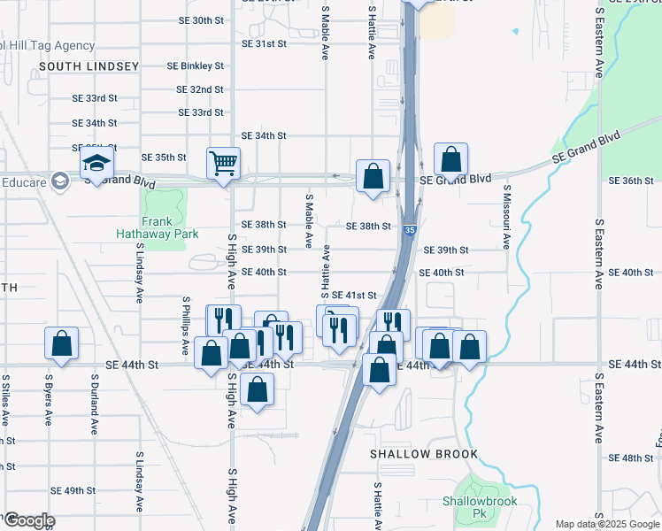 map of restaurants, bars, coffee shops, grocery stores, and more near 1315 Southeast 41st Street in Oklahoma City